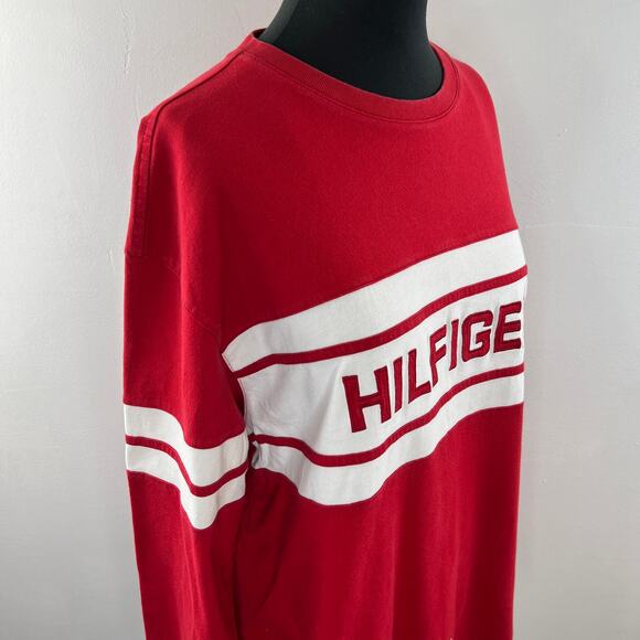 Vintage TOMMY HILFIGER Spellout Red White Cotton Long Sleeve Sweatshirt Size XL - Picture 5 of 10